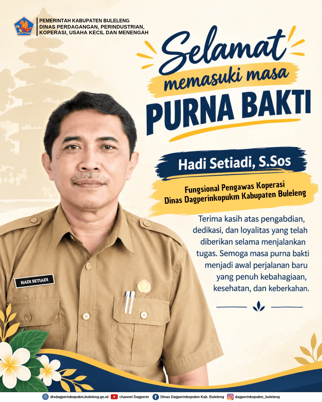 Selamat Memasuki Masa Purna Bakti Hadi Setiadi, S.Sos